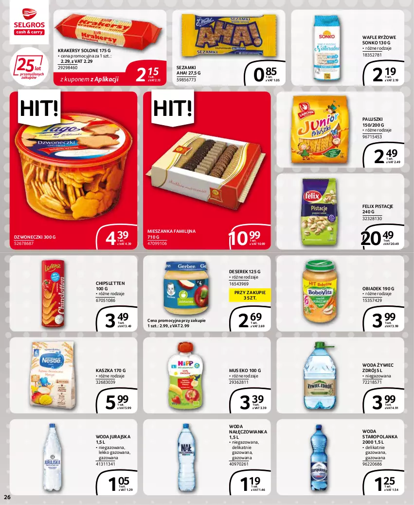 Gazetka promocyjna Selgros - Extra Oferta - ważna 01.05 do 31.05.2022 - strona 26 - produkty: Deser, Fa, Felix, Krakersy, Mus, Nałęczowianka, Pistacje, Ryż, Ser, Serek, Sezam, Sonko, Staropolanka, Wafle, Woda