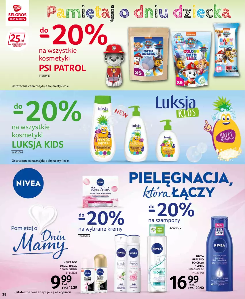 Gazetka promocyjna Selgros - Extra Oferta - ważna 01.05 do 31.05.2022 - strona 38 - produkty: Luksja, Mleczko, Mleczko do ciała, Nivea, Psi Patrol, Szampon