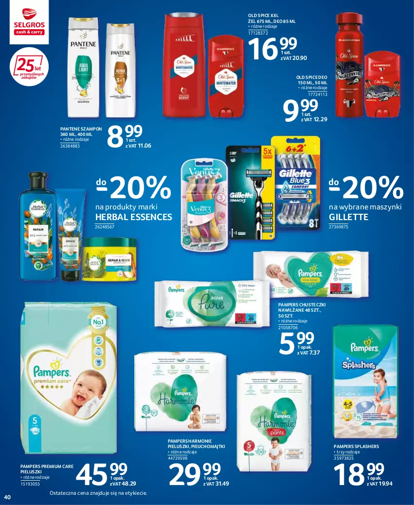 Gazetka promocyjna Selgros - Extra Oferta - ważna 01.05 do 31.05.2022 - strona 40 - produkty: Chusteczki, Gillette, Majtki, Old Spice, Pampers, Pantene, Szampon