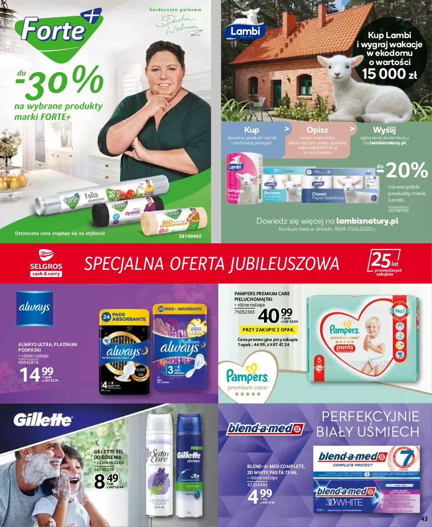 Gazetka promocyjna Selgros - Extra Oferta - ważna 01.05 do 31.05.2022 - strona 43 - produkty: Always, Always Ultra, Blend-a-Med, Gillette, Gra, Majtki, Pampers, Pieluchomajtki, Podpaski