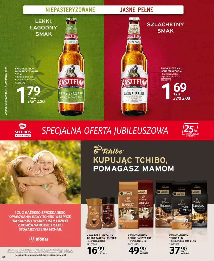 Gazetka promocyjna Selgros - Extra Oferta - ważna 01.05 do 31.05.2022 - strona 44 - produkty: Kasztelan, Kawa, Kawa rozpuszczalna, Kawa ziarnista, Piwo, Tchibo, Tchibo Barista