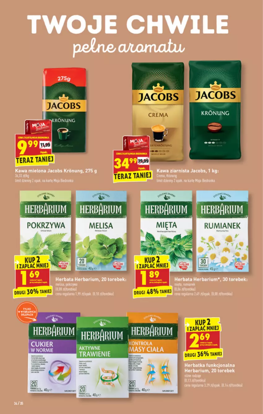 Gazetka promocyjna Biedronka - Nowy rok - ważna 03.01 do 09.01.2022 - strona 34 - produkty: Gin, Herbata, Jacobs, Kawa, Kawa mielona, Kawa ziarnista