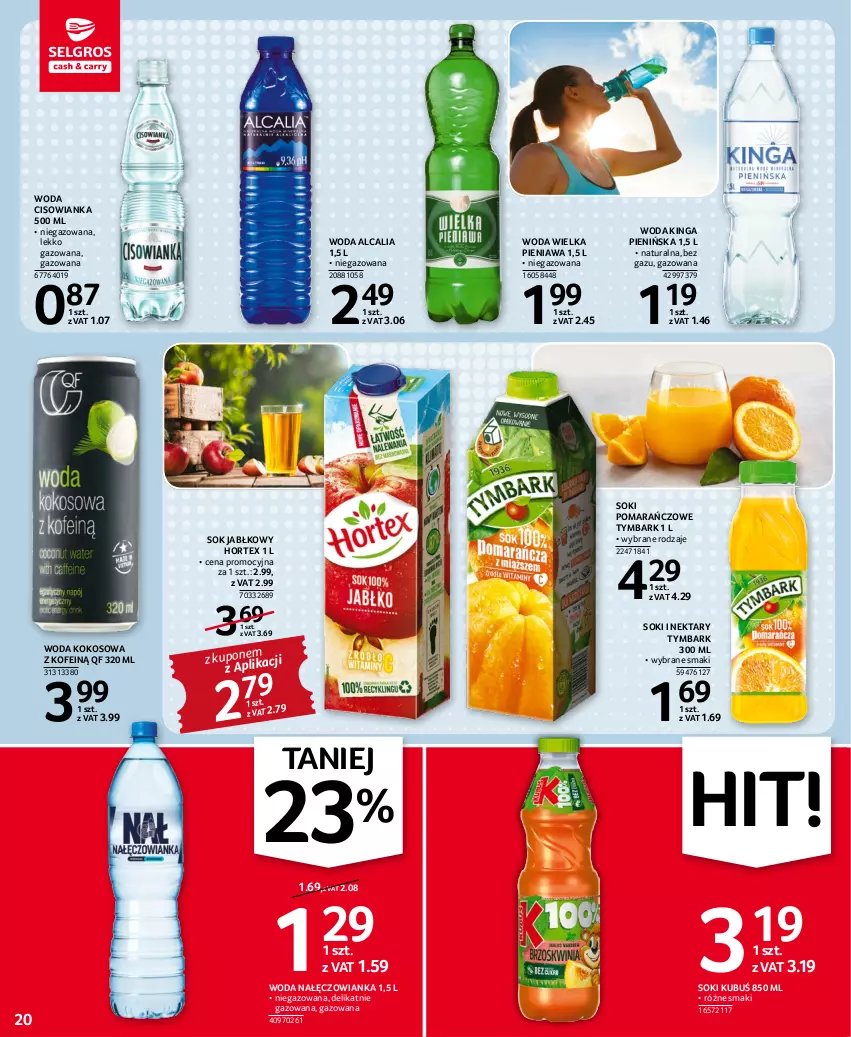 Gazetka promocyjna Selgros - Oferta spożywcza - ważna 03.11 do 16.11.2022 - strona 20 - produkty: Cisowianka, Hortex, Kokos, Kubuś, Nałęczowianka, Nektar, Sok, Sok jabłkowy, Tymbark, Woda