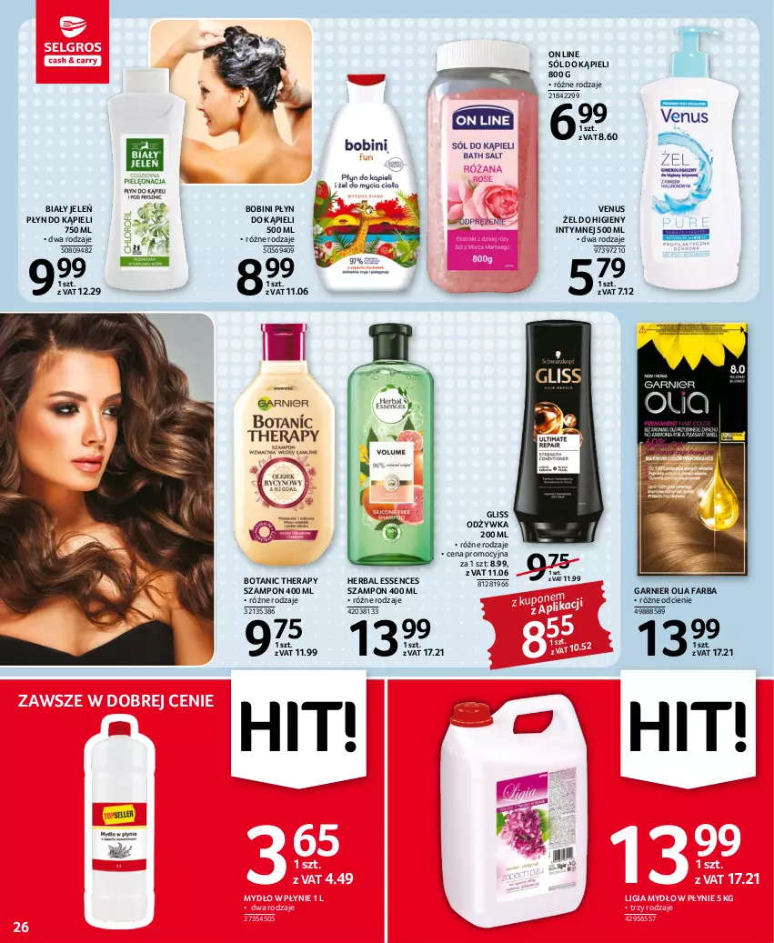 Gazetka promocyjna Selgros - Oferta spożywcza - ważna 03.11 do 16.11.2022 - strona 26 - produkty: Biały Jeleń, Fa, Garnier, Mydło, Mydło w płynie, Odżywka, Płyn do kąpieli, Sól, Sól do kąpieli, Szampon, Venus