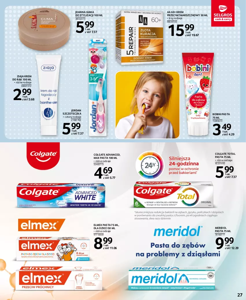 Gazetka promocyjna Selgros - Oferta spożywcza - ważna 03.11 do 16.11.2022 - strona 27 - produkty: Colgate, Colgate Total, Dzieci, Elmex, Joanna, Krem do rąk, Krem przeciwzmarszczkowy, LG, Mars, Szczoteczka, Ziaja