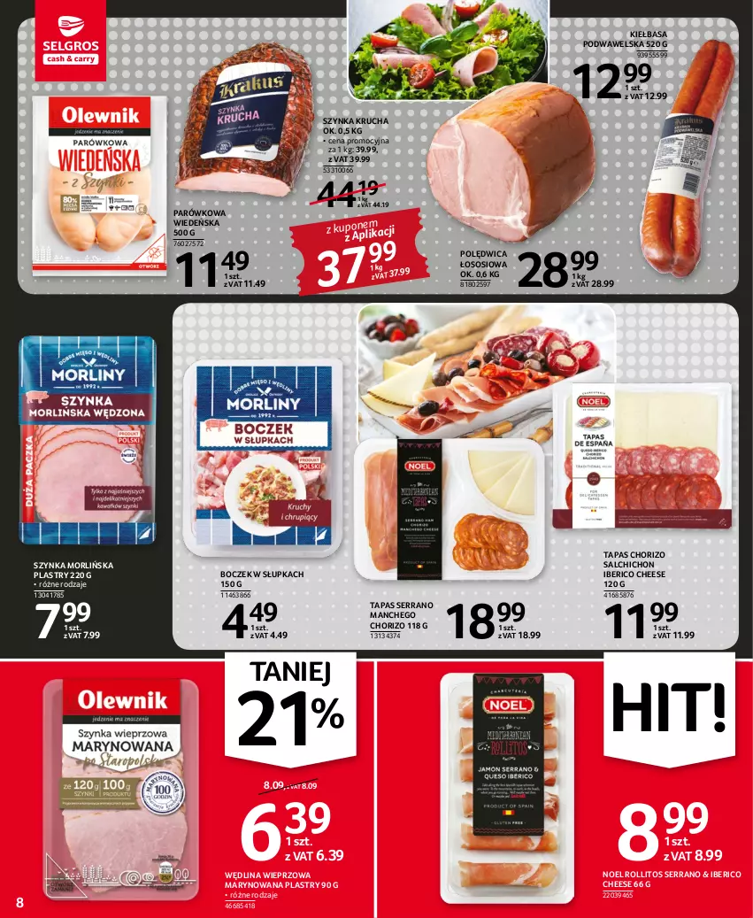 Gazetka promocyjna Selgros - Oferta spożywcza - ważna 03.11 do 16.11.2022 - strona 8 - produkty: Boczek, Kiełbasa, Kiełbasa podwawelska, Polędwica, Ser, Sos, Szynka, Wawel, Wędlina