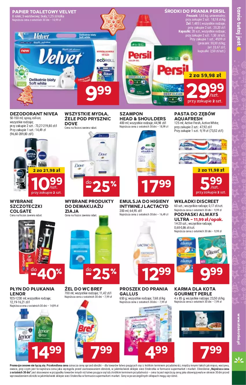 Gazetka promocyjna Stokrotka - Market Opole/Radom - ważna 14.11 do 20.11.2024 - strona 19 - produkty: Always, Always Ultra, Aquafresh, Bref, Colgate, Dezodorant, Discreet, Dove, Emulsja, HP, Lactacyd, Lenor, LG, Makijaż, Nivea, Papier, Papier toaletowy, Pasta do zębów, Persil, Płyn do płukania, Podpaski, Proszek do prania, Szampon, Velvet, Wkładki, Ziaja