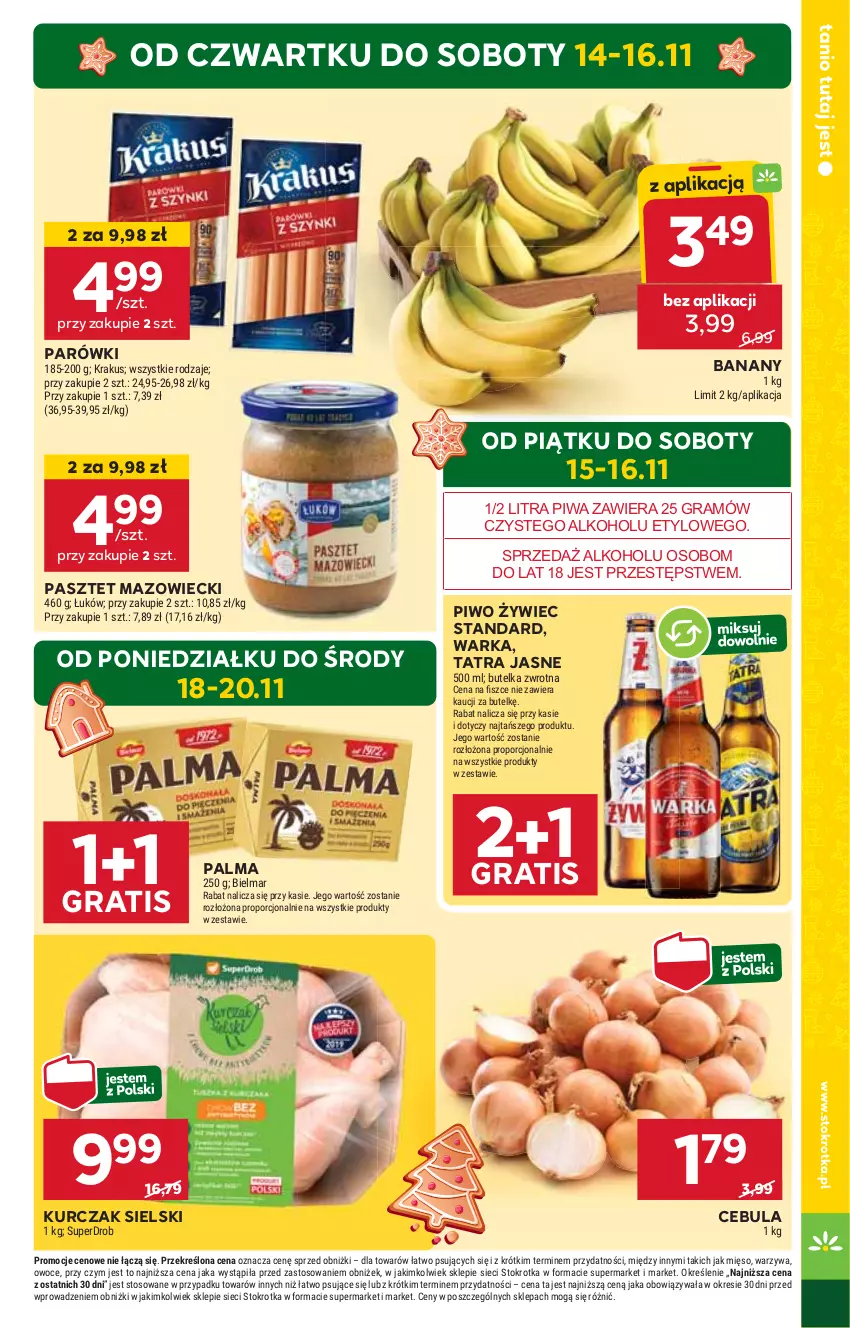 Gazetka promocyjna Stokrotka - Market Opole/Radom - ważna 14.11 do 20.11.2024 - strona 3 - produkty: Banany, Cebula, Gra, HP, Kurczak, Palma, Parówki, Pasztet, Piwa, Piwo, Tatra, Warka