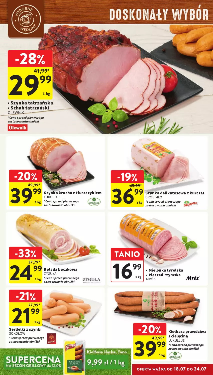 Gazetka promocyjna Intermarche - Gazetka Intermarche - ważna 18.07 do 24.07.2024 - strona 12 - produkty: Drobimex, Kiełbasa, Mielonka tyrolska, Olewnik, Piec, Pieczeń rzymska, Rolada, Ser, Serdelki, Sok, Sokołów, Szynka