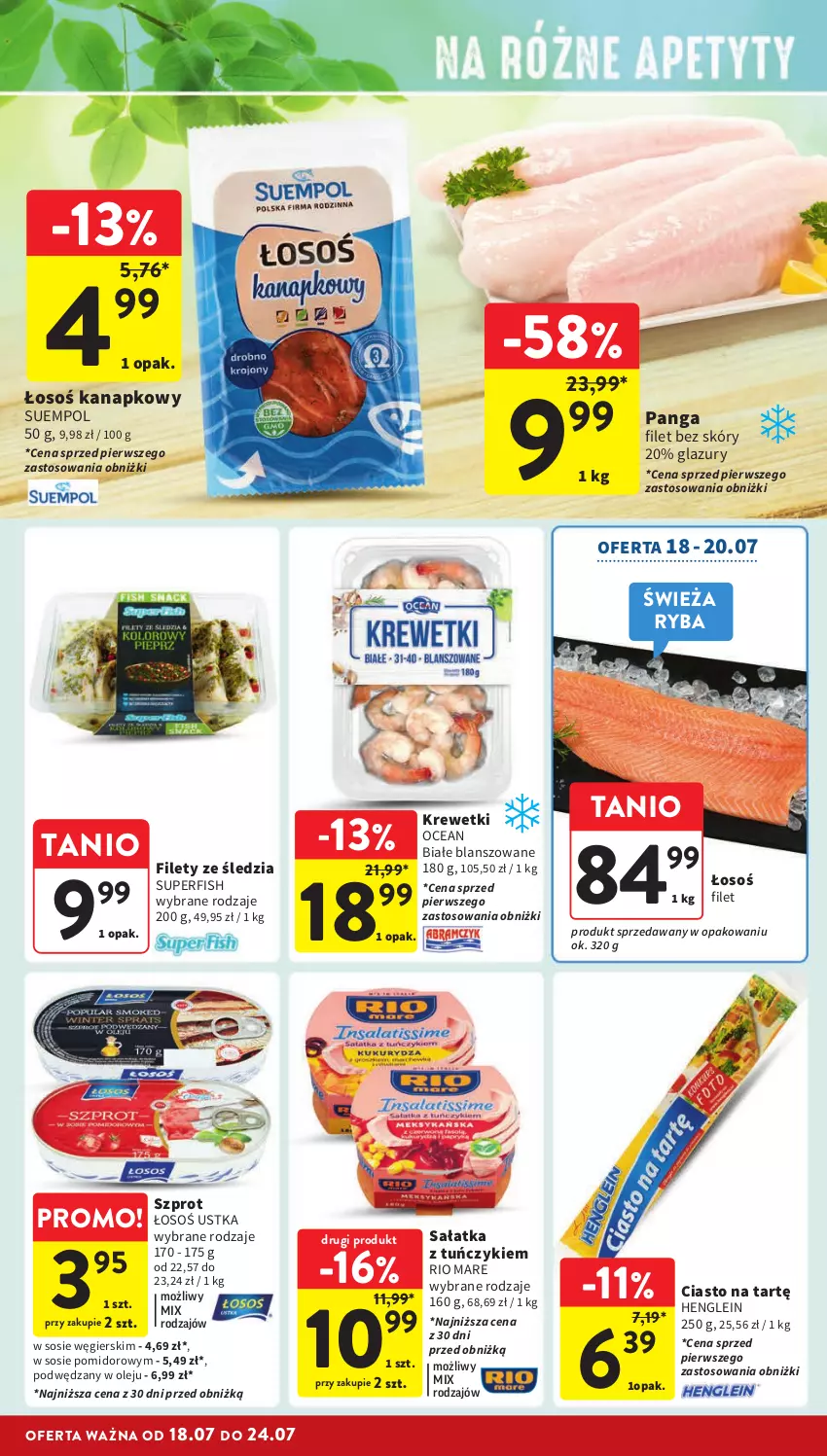 Gazetka promocyjna Intermarche - Gazetka Intermarche - ważna 18.07 do 24.07.2024 - strona 16 - produkty: Krewetki, Lazur, Olej, Panga, Rio Mare, Ryba, Sałat, Sałatka, Sos, Suempol, Szprot, Tuńczyk