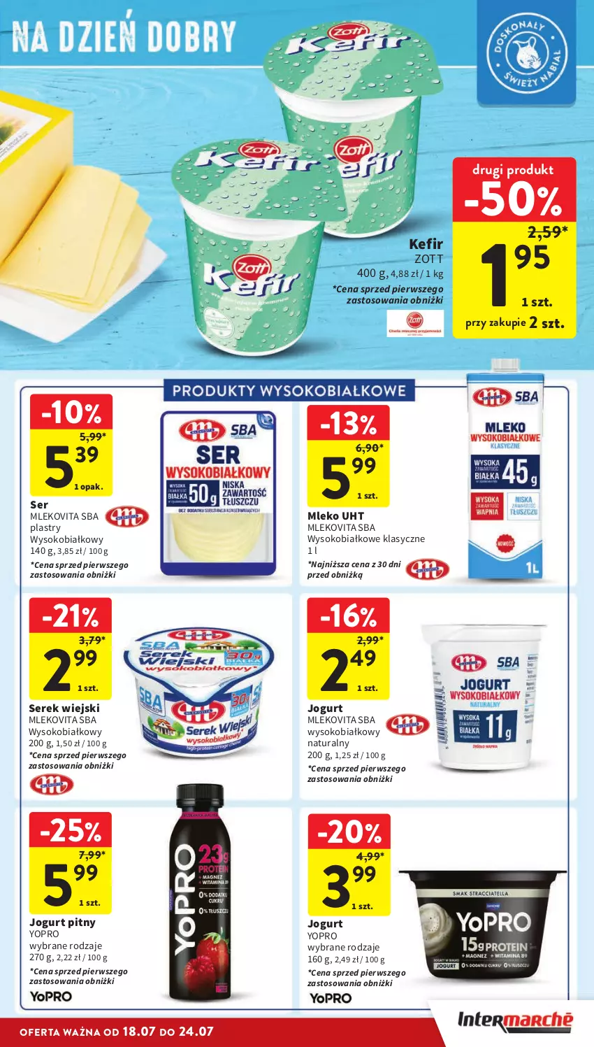 Gazetka promocyjna Intermarche - Gazetka Intermarche - ważna 18.07 do 24.07.2024 - strona 19 - produkty: Jogurt, Jogurt pitny, Kefir, Mleko, Mlekovita, Ser, Serek, Serek wiejski, Sok, Zott