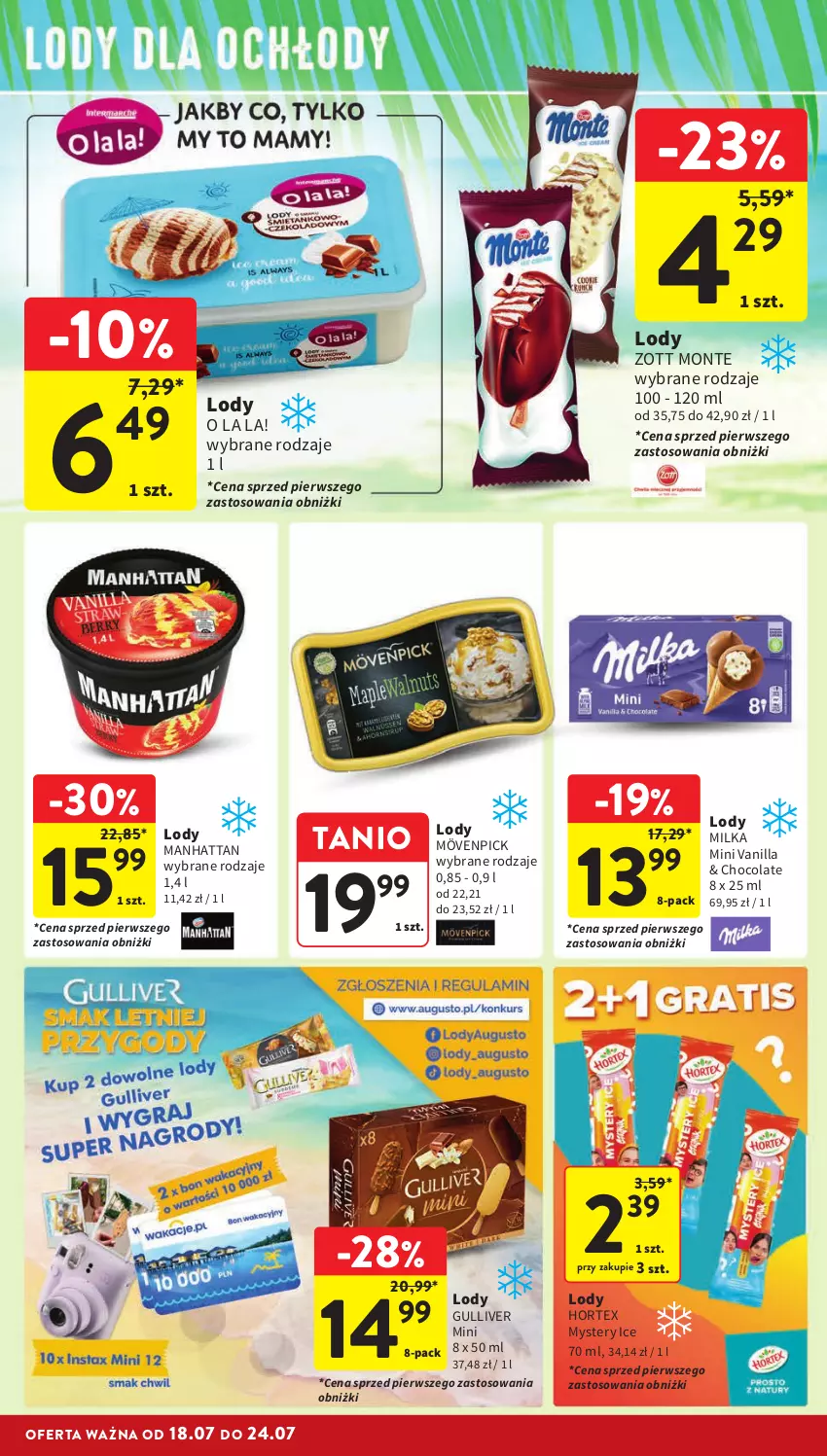 Gazetka promocyjna Intermarche - Gazetka Intermarche - ważna 18.07 do 24.07.2024 - strona 22 - produkty: Hortex, Lody, Milka, Monte, Zott