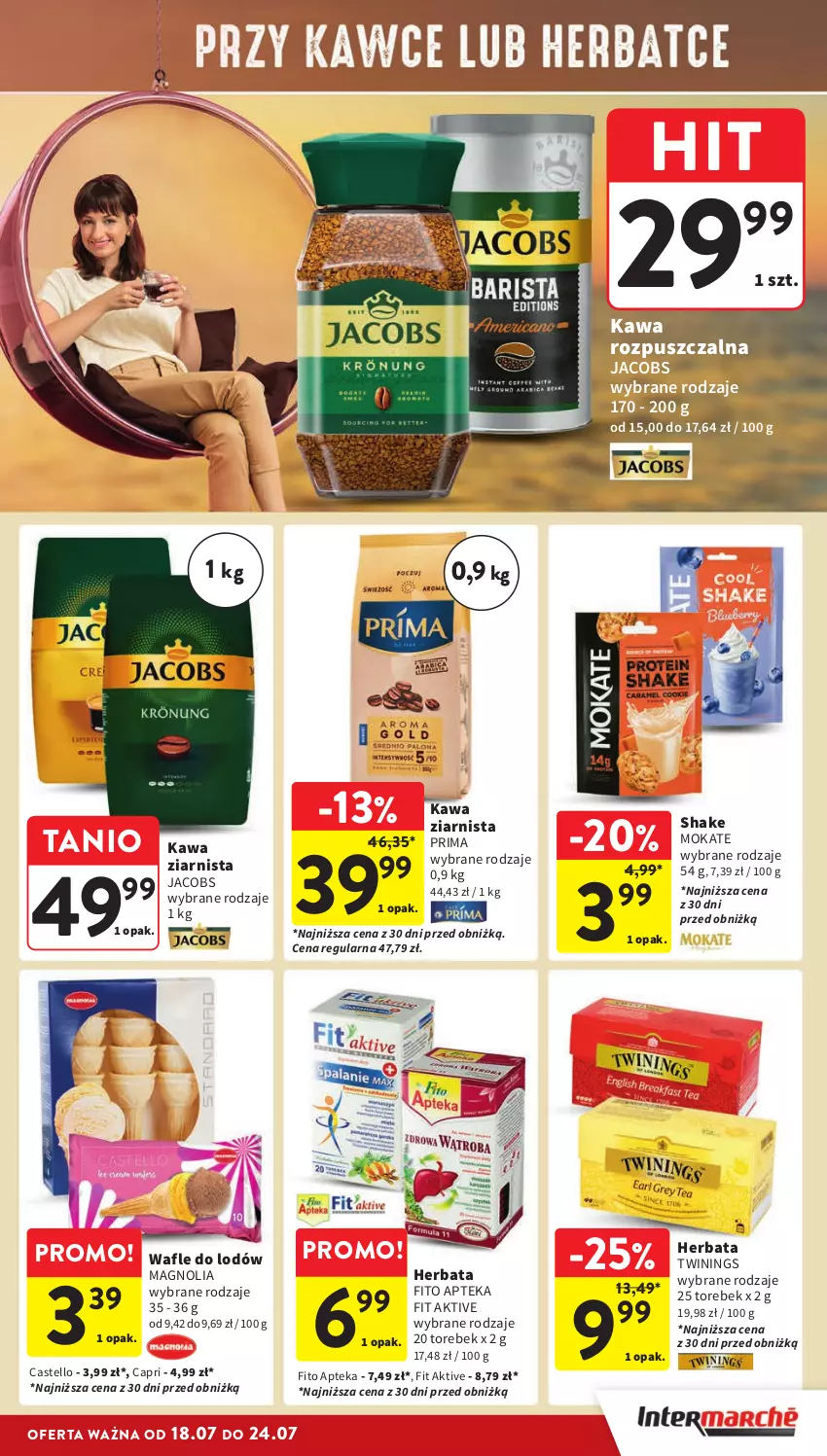 Gazetka promocyjna Intermarche - Gazetka Intermarche - ważna 18.07 do 24.07.2024 - strona 23 - produkty: Apteka, Herbata, Jacobs, Kawa, Kawa rozpuszczalna, Kawa ziarnista, Prima, Wafle, Wafle do lodów