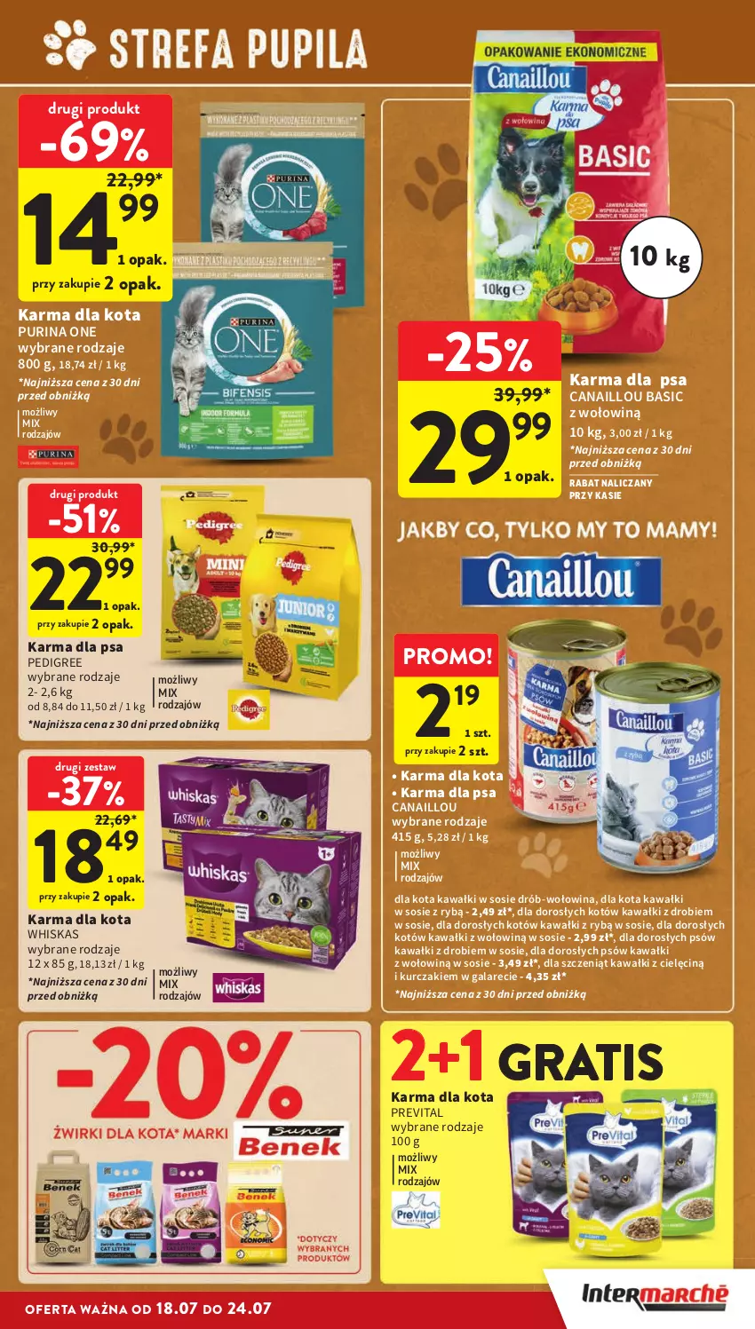 Gazetka promocyjna Intermarche - Gazetka Intermarche - ważna 18.07 do 24.07.2024 - strona 27 - produkty: Canaillou, Drób, Fa, Gala, Gra, Kawa, Kurczak, Pedigree, Pur, Purina, Sos, Whiskas, Wołowina