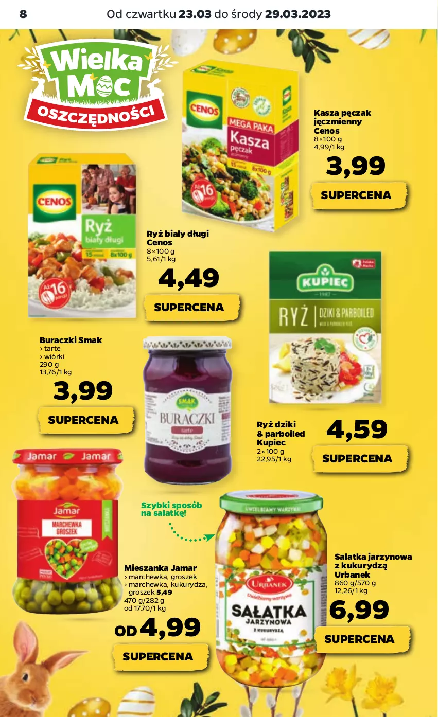 Gazetka promocyjna Netto - Artykuły spożywcze - ważna 23.03 do 29.03.2023 - strona 8 - produkty: Buraczki, Cenos, Groszek, Kasza, Kukurydza, Kupiec, Marchewka, Piec, Ryż, Ryż biały, Sałat, Sałatka