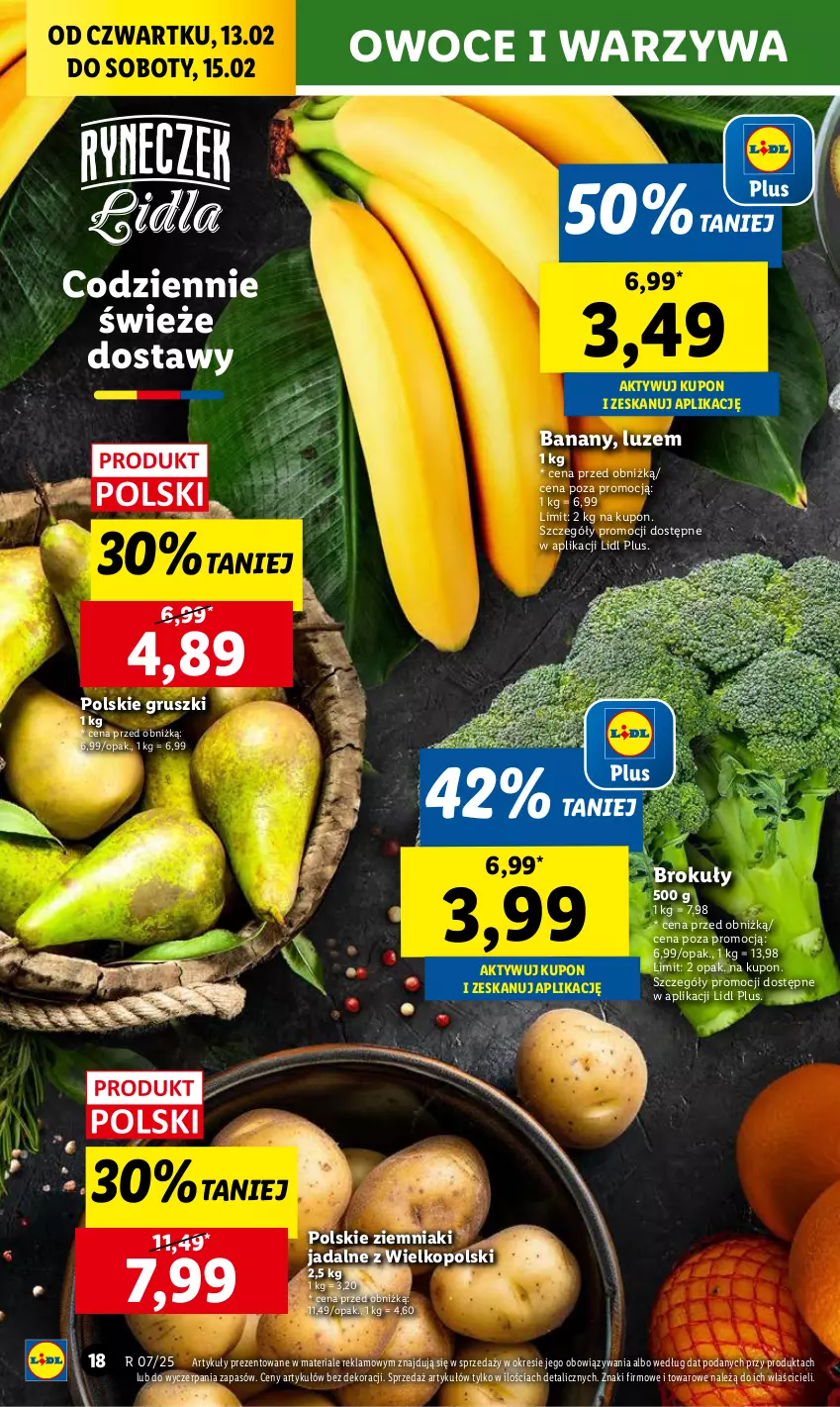 Gazetka promocyjna Lidl - GAZETKA - ważna 13.02 do 15.02.2025 - strona 22 - produkty: Banany, Brokuły, Gruszki, Owoce, Warzywa, Ziemniaki