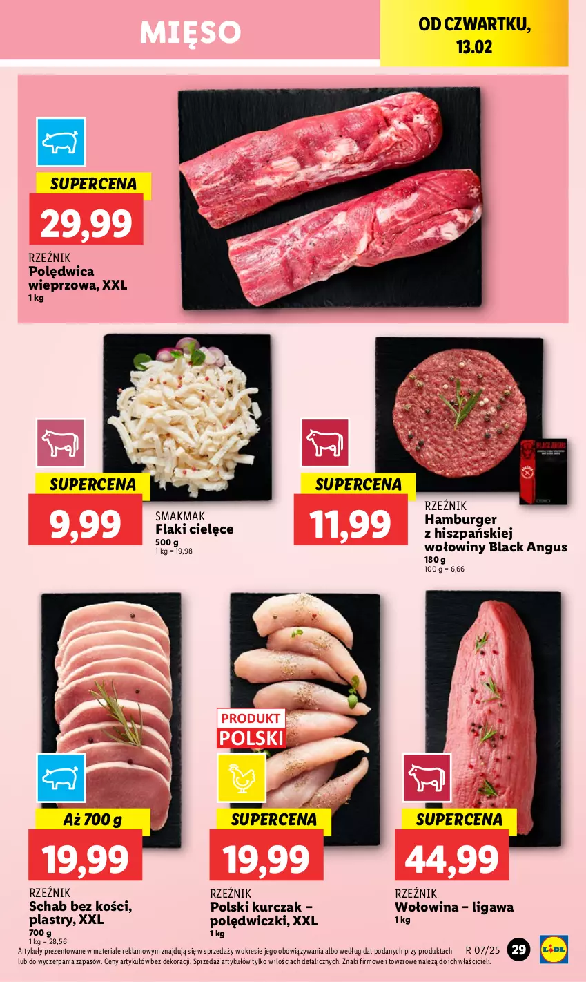 Gazetka promocyjna Lidl - GAZETKA - ważna 13.02 do 15.02.2025 - strona 33 - produkty: Burger, Flaki, Hamburger, Kurczak, Lack, Mięso, Polędwica, Schab bez kości, Wołowina