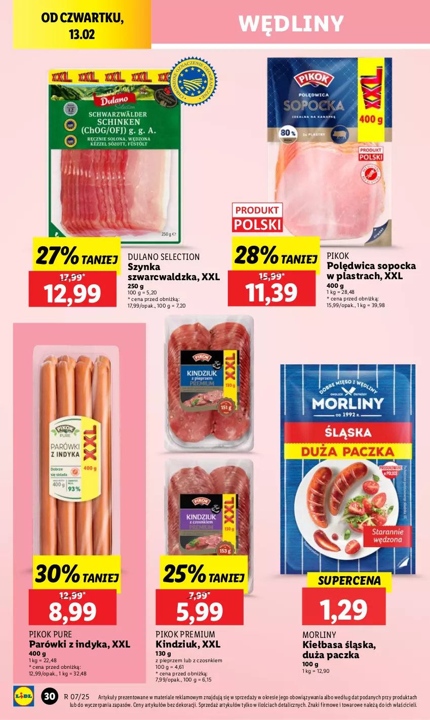 Gazetka promocyjna Lidl - GAZETKA - ważna 13.02 do 15.02.2025 - strona 34 - produkty: Dulano, Kiełbasa, Kiełbasa śląska, Kindziuk, Morliny, Parówki, Parówki z indyka, Pieprz, PIKOK, Polędwica, Pur, Szynka