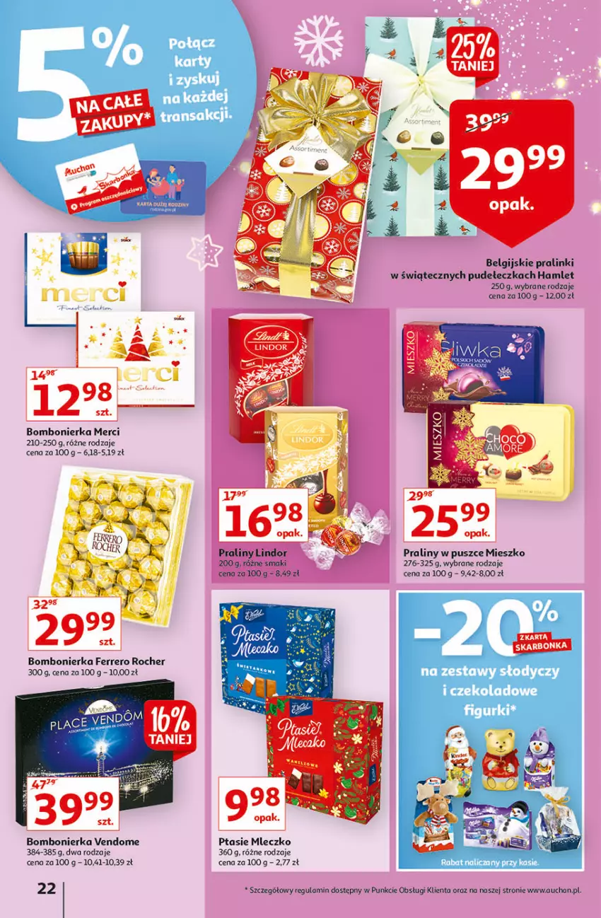 Gazetka promocyjna Auchan - Magia stołu wigilijnego Hipermarkety - ważna 16.12 do 24.12.2021 - strona 22 - produkty: Ferrero, Ferrero Rocher, LG, Lindor, Merci, Mleczko, Praliny, Ptasie mleczko