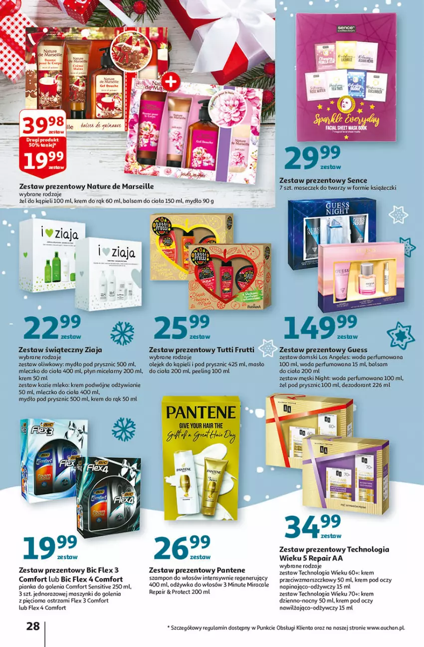 Gazetka promocyjna Auchan - Magia stołu wigilijnego Hipermarkety - ważna 16.12 do 24.12.2021 - strona 28 - produkty: Balsam do ciała, BIC, Dezodorant, Krem do rąk, Krem pod oczy, Mars, Masło, Mleczko, Mleczko do ciała, Mleko, Mydło, Odżywka, Olej, Pantene, Peeling, Perfum, Pianka do golenia, Płyn micelarny, Szampon, Woda, Woda perfumowana, Zestaw prezentowy, Ziaja