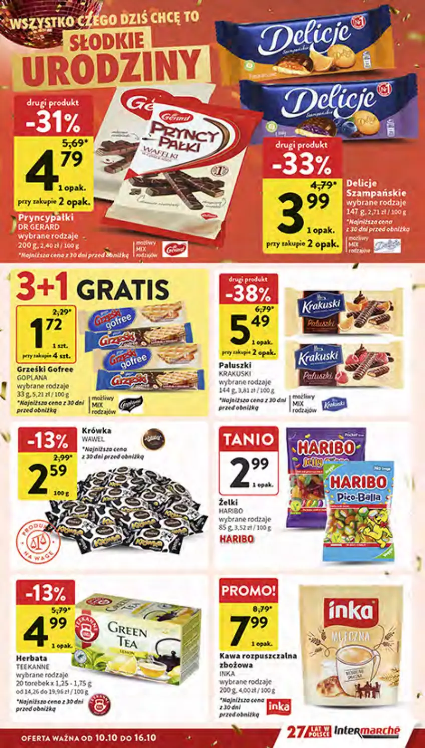 Gazetka promocyjna Intermarche - Gazetka Intermarche - ważna 10.10 do 16.10.2024 - strona 27 - produkty: Grześki, Herbata, Inka, Kawa, Kawa rozpuszczalna, Krakus, Krakuski, LANA, Teekanne, Wawel