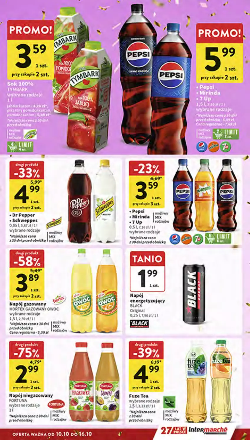 Gazetka promocyjna Intermarche - Gazetka Intermarche - ważna 10.10 do 16.10.2024 - strona 31 - produkty: Fortuna, Gin, Mirinda, Napój, Napój niegazowany, Pepsi, Por, Schweppes