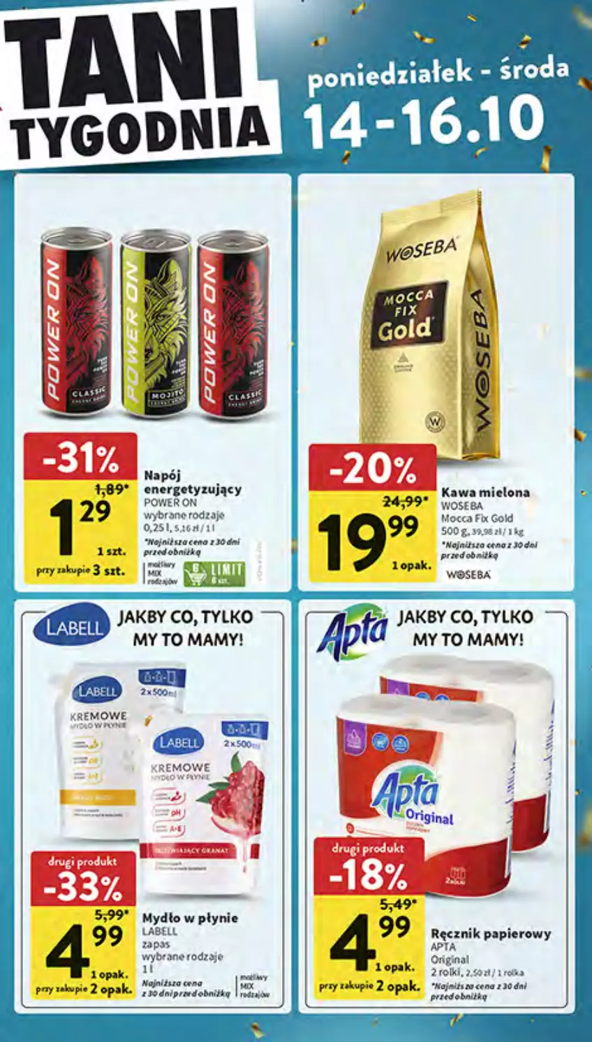 Gazetka promocyjna Intermarche - Gazetka Intermarche - ważna 10.10 do 16.10.2024 - strona 46 - produkty: Bell, Gin, Kawa, Kawa mielona, LG, Mydło, Mydło w płynie, Papier, Ręcznik, Rolki, Woseba