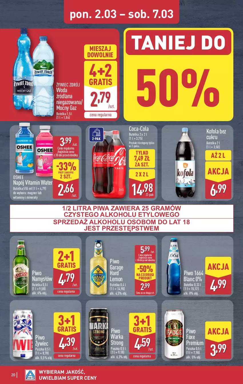 Gazetka promocyjna Aldi - Pełna oferta - ważna 02.03 do 07.03.2026 - strona 20 - produkty: Coca-Cola, Fa, Gra, LANA, Magnez, Namysłów, Napój, Oshee, Piwa, Piwo, Warka, Woda