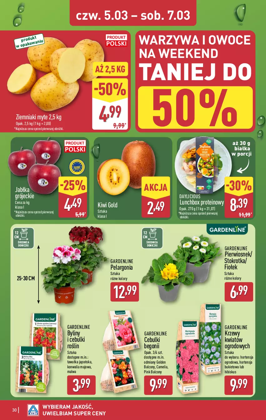 Gazetka promocyjna Aldi - Pełna oferta - ważna 02.03 do 07.03.2026 - strona 30 - produkty: Alcon, Bukiet, Hibiskus, Jabłka, Kiwi, Owoce, Por, Warzywa, Warzywa i owoce, Ziemniaki