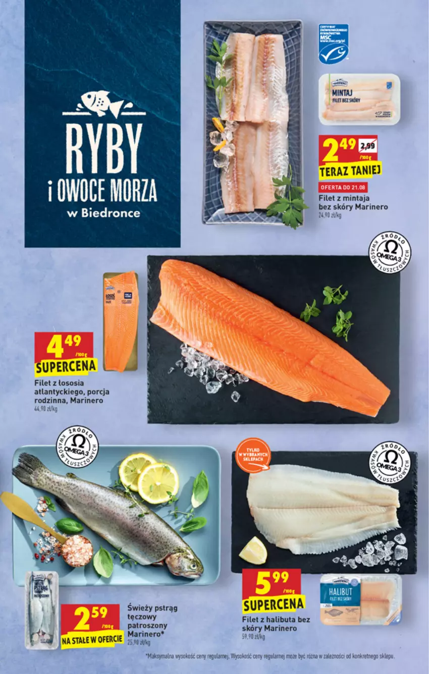 Gazetka promocyjna Biedronka - W tym tygodniu - ważna 19.08 do 25.08.2021 - strona 19 - produkty: Dron, Filet z mintaja, Gala, Halibut, Kret, Mintaj, Owoce, Owoce morza, Por, Pstrąg, Sok, Sos