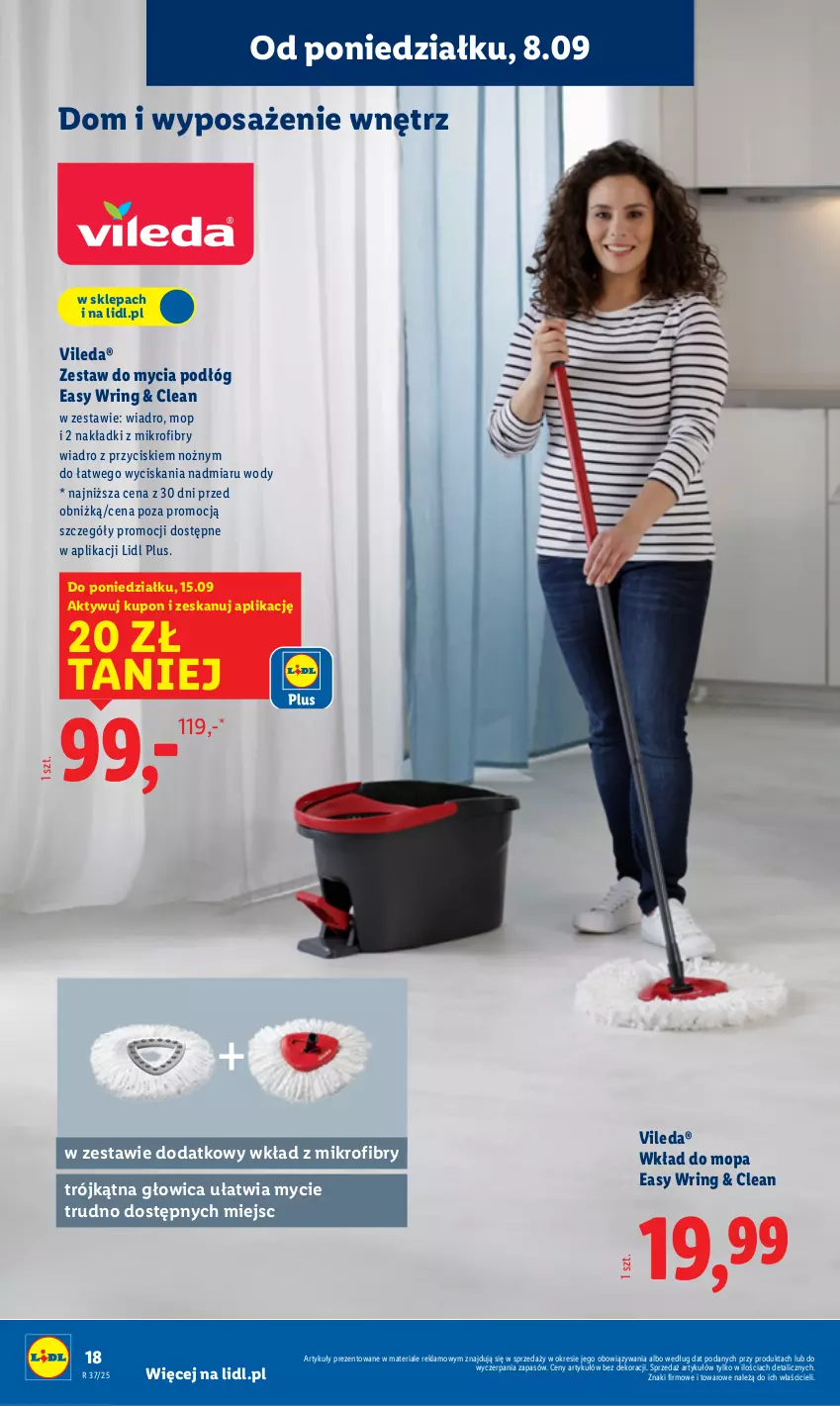 Gazetka promocyjna Lidl - GAZETKA - ważna 08.09 do 13.09.2025 - strona 20 - produkty: Mop, Noż, Vileda, Wiadro, Wkład do mopa