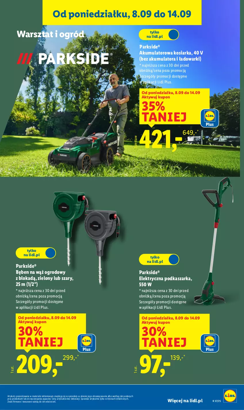 Gazetka promocyjna Lidl - GAZETKA - ważna 08.09 do 13.09.2025 - strona 43 - produkty: Akumulator, Kasza, Kosiarka, Ogród, Parkside
