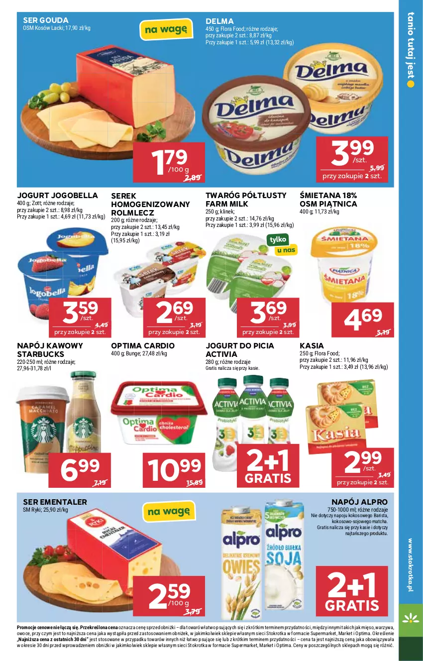 Gazetka promocyjna Stokrotka - Market - ważna 16.07 do 22.07.2026 - strona 15 - produkty: Activia, Alpro, Bell, Bella, Delma, Ementaler, Fa, Farm Milk, Flora, Gouda, Gra, Jogobella, Jogurt, Kasia, Kokos, Lack, Mięso, Napój, Optima, Optima Cardio, Owoce, Piątnica, Rolmlecz, Ser, Serek, Serek homogenizowany, Twaróg, Twaróg półtłusty, Warzywa, Zott