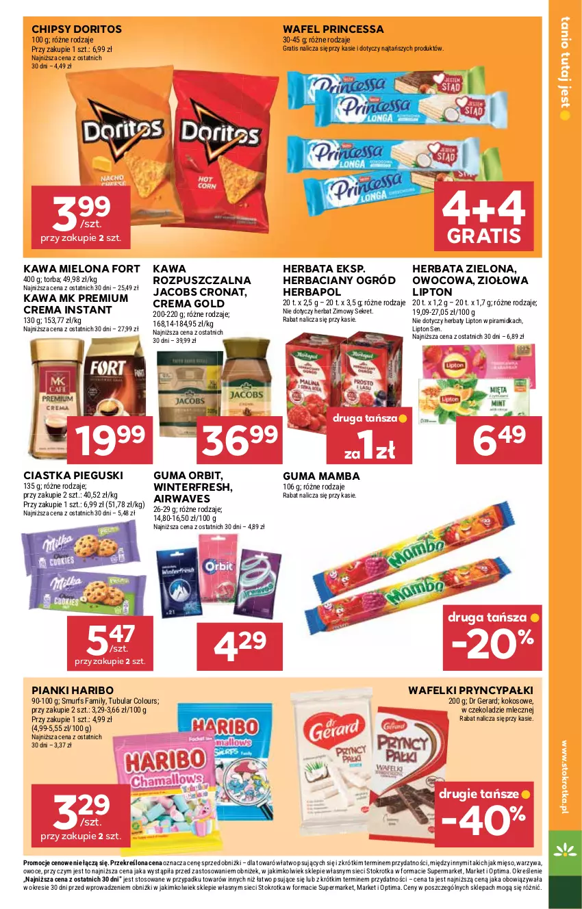Gazetka promocyjna Stokrotka - Market - ważna 16.07 do 22.07.2026 - strona 21 - produkty: Chipsy, Ciastka, Dr Gerard, Fa, Gra, Haribo, Herbapol, Herbata, Jacobs, Kawa, Kawa mielona, Kawa rozpuszczalna, Kokos, Kret, Lipton, Mamba, Mięso, Ogród, Optima, Orbit, Owoce, Princessa, Torba, Warzywa