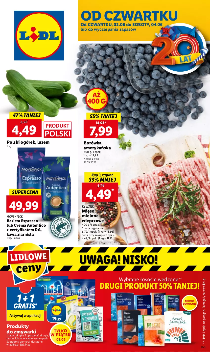 Gazetka promocyjna Lidl - GAZETKA - ważna 02.06 do 04.06.2022 - strona 1 - produkty: Borówka, Borówka amerykańska, Gra, Kawa, Kawa ziarnista, Mięso, Mięso mielone, Ogórek, Sos, Waga, Zmywarki