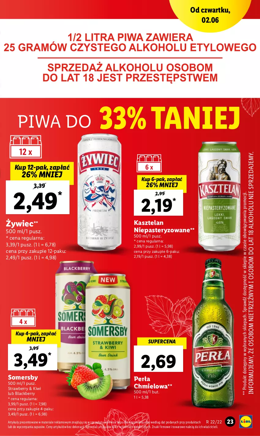 Gazetka promocyjna Lidl - GAZETKA - ważna 02.06 do 04.06.2022 - strona 23 - produkty: Kasztelan, Kiwi, Lack, Perła, Piwa, Somersby