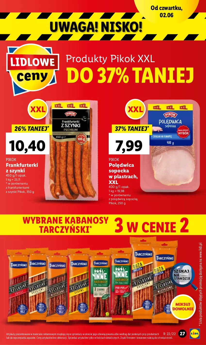 Gazetka promocyjna Lidl - GAZETKA - ważna 02.06 do 04.06.2022 - strona 27 - produkty: Frankfurterki, Kabanos, PIKOK, Polędwica, Por, Tarczyński, Waga