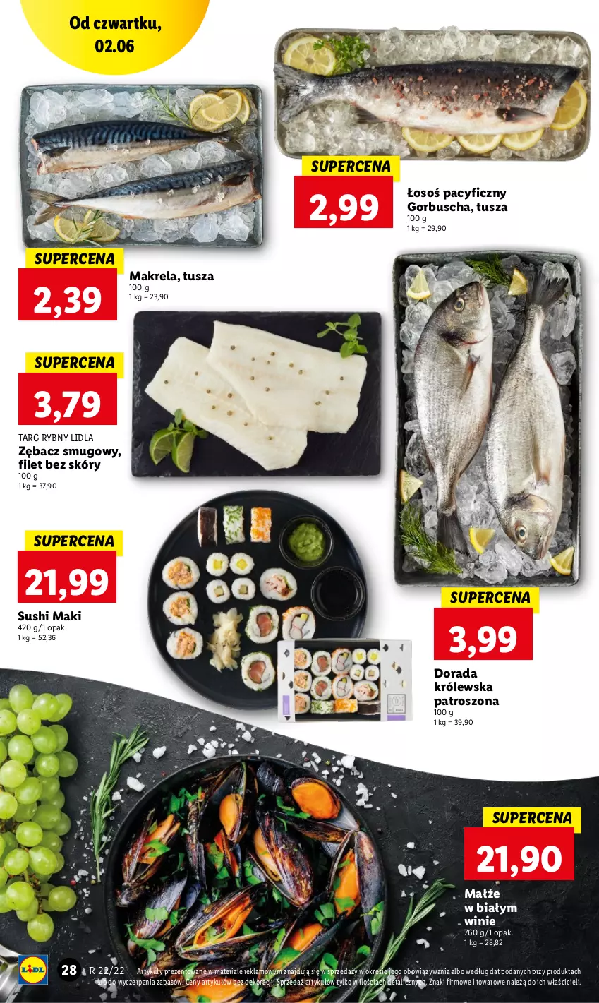 Gazetka promocyjna Lidl - GAZETKA - ważna 02.06 do 04.06.2022 - strona 28 - produkty: Małże, Sushi, Tusz