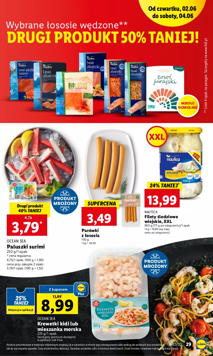 Gazetka promocyjna Lidl - GAZETKA - ważna 02.06 do 04.06.2022 - strona 29 - produkty: Krewetki, Mieszanka morska, Parówki, Sos, Surimi