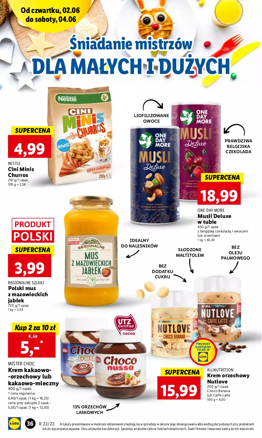 Gazetka promocyjna Lidl - GAZETKA - ważna 02.06 do 04.06.2022 - strona 36 - produkty: Cini Minis, Czekolada, Kakao, Krem orzechowy, LG, Mus, Olej, Owoce