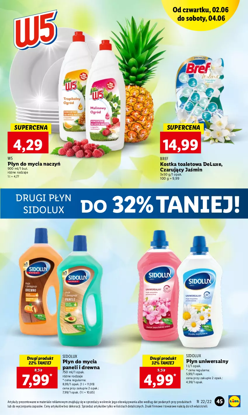 Gazetka promocyjna Lidl - GAZETKA - ważna 02.06 do 04.06.2022 - strona 45 - produkty: Bref, Do mycia naczyń, Płyn do mycia, Płyn do mycia naczyń, Płyn do mycia paneli, Sidolux