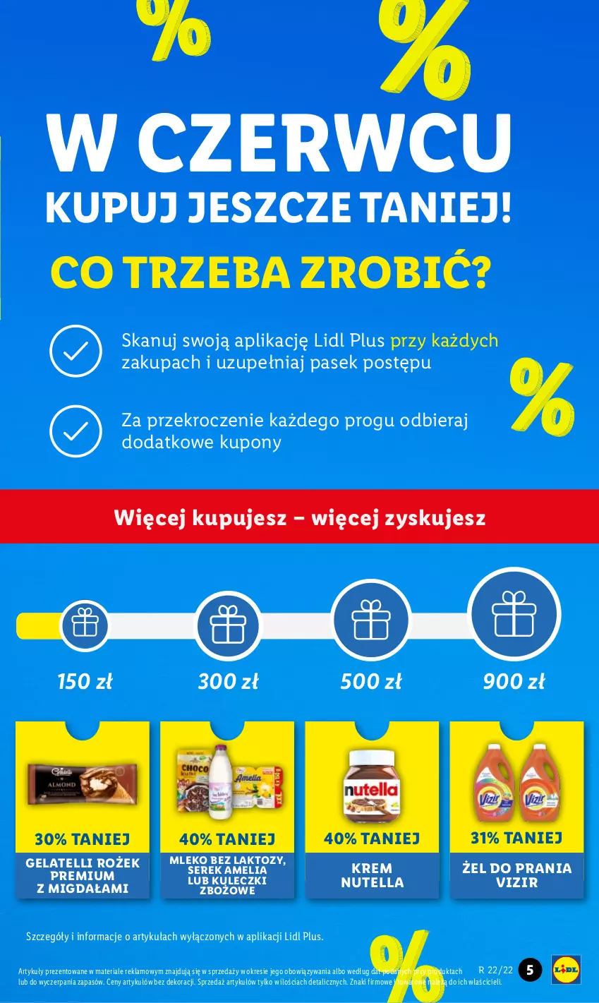 Gazetka promocyjna Lidl - GAZETKA - ważna 02.06 do 04.06.2022 - strona 5 - produkty: Mleko, Mleko bez laktozy, Nutella, Pasek, Ser, Serek, Vizir