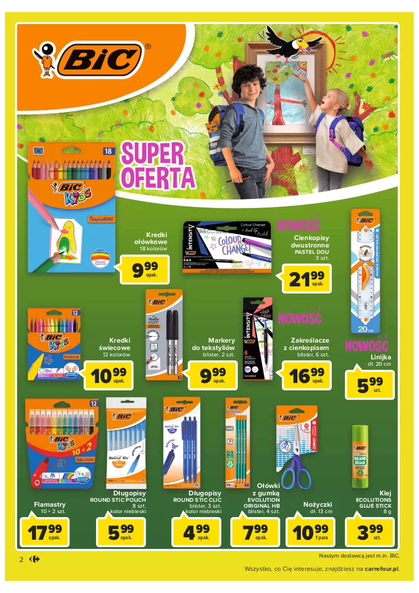 Gazetka promocyjna Carrefour - Gazetka Szkoła bycia sobą część 2 - ważna 23.08 do 10.09.2022 - strona 2 - produkty: BIC, Długopis, Flamastry, Gin, Klej, Marker, Noż, Nożyczki