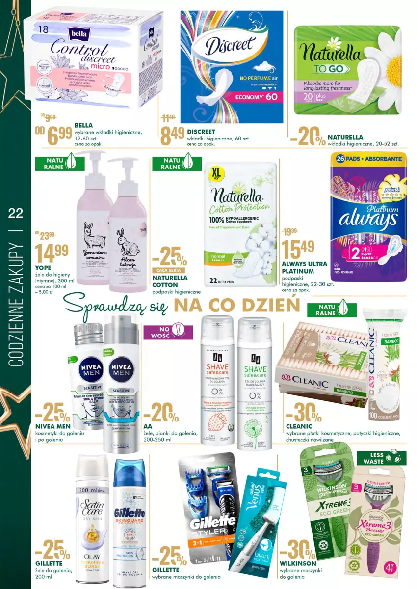 Gazetka promocyjna Super Pharm - Gazetka - ważna 29.11 do 12.12.2021 - strona 22 - produkty: Always, Always Ultra, Discreet, Fa, Gillette, HP, Naturell, Naturella, Nivea, Nivea Men, Perfum, Podpaski, Wkładki, Yope