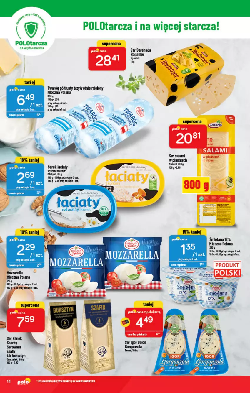 Gazetka promocyjna PoloMarket - Gazetka pomocyjna - ważna 02.02 do 08.02.2022 - strona 14 - produkty: LANA, Mozzarella, Radamer, Ser, Serek, Twaróg, Twaróg półtłusty