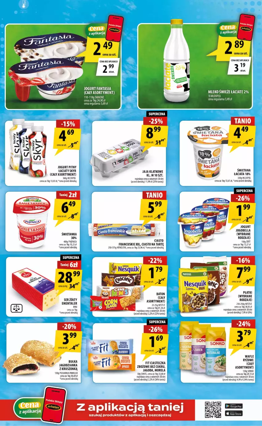 Gazetka promocyjna Arhelan - Gazetka - ważna 17.07 do 26.07.2026 - strona 7 - produkty: Baton, Bell, Bella, Bułka, Ciasto francuskie, Danone, Ementaler, Jagodzianka, Jaja, Jogobella, Jogurt, Jogurt pitny, Morela, Piątnica, Ryż, Sante, Ser, Sonko, Wafle
