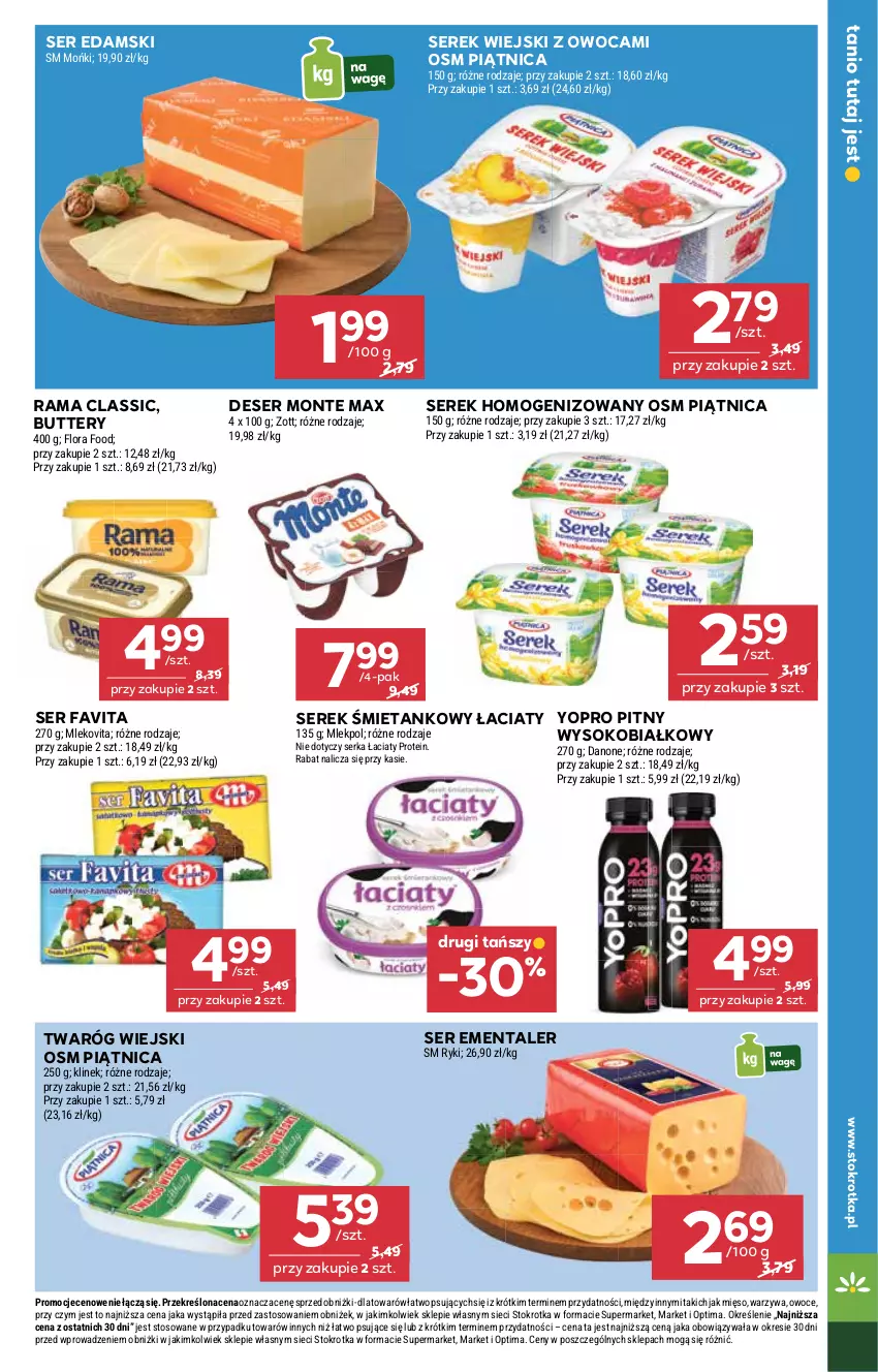 Gazetka promocyjna Stokrotka - Market - ważna 15.01 do 21.01.2026 - strona 11 - produkty: Danone, Deser, Edam, Ementaler, Fa, Favita, Flora, Mięso, Mleko, Mlekovita, Monte, Optima, Owoce, Piątnica, Rama, Ser, Serek, Serek homogenizowany, Serek wiejski, Sok, Twaróg, Warzywa, Zott