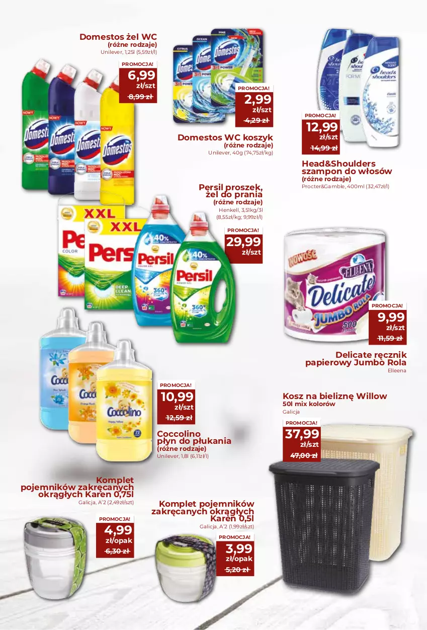 Gazetka promocyjna Społem - Oferta handlowa - ważna 14.01 do 27.01.2021 - strona 10 - produkty: Coccolino, Domestos, Kosz, Kosz na bieliznę, Papier, Persil, Płyn do płukania, Pojemnik, Ręcznik, Szampon