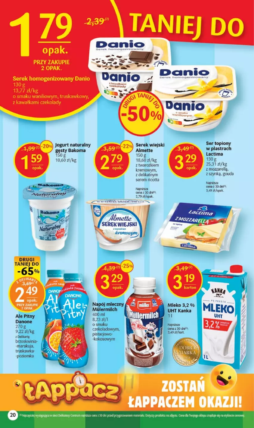 Gazetka promocyjna Delikatesy Centrum - Gazetka DC37 - ważna 21.09 do 27.09.2023 - strona 20 - produkty: Almette, Bakoma, Danio, Danone, Gouda, Jogurt, Jogurt naturalny, Kawa, LG, Mleko, Napój, Napój mleczny, Ricotta, Ser, Ser topiony, Serek, Serek homogenizowany, Serek wiejski, Top