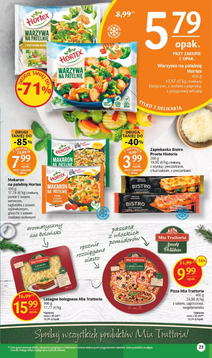 Gazetka promocyjna Delikatesy Centrum - Gazetka DC37 - ważna 21.09 do 27.09.2023 - strona 23 - produkty: Gnocchi, Hortex, Kurczak, Lasagne, Lasagne bolognese, Makaron, Penne, Piec, Pieczarka, Pizza, Rum, Salami, Ser, Sos, Szpinak, Tagliatelle, Zapiekanka